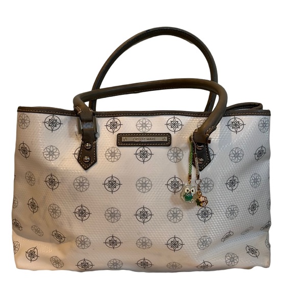 Handbags - Cielo E Mare white with gray handle and flower pattern handbag